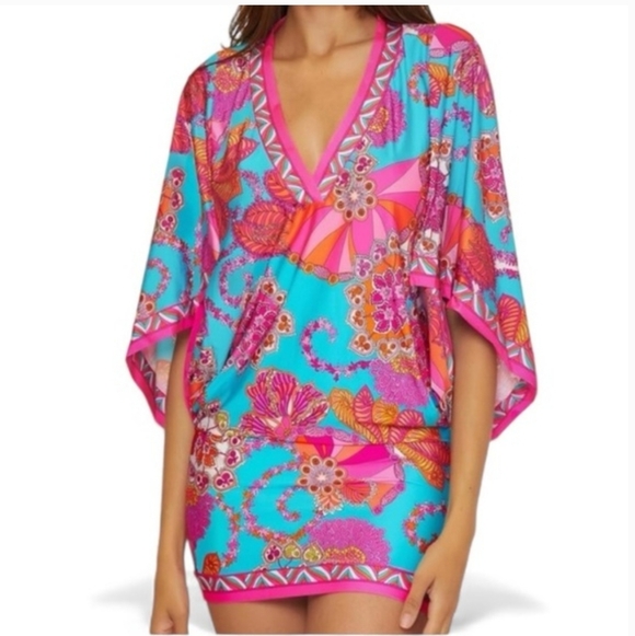 Trina Turk Other - NWT Trina Turk Meilani Floral Pink Blue And Orange Swim Cover-Up Size M